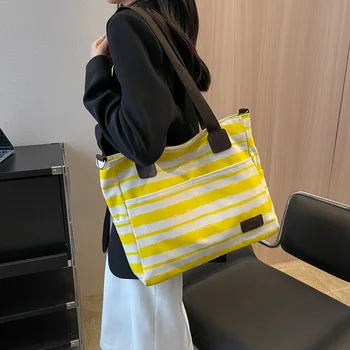 FUNMARDI 2023, Новое поступление, сумка через плечо для женщин, дизайнерская холщовая сумка в полоску, сумка-тоут большой емкости, модные сумки для покупок WLHB3292
