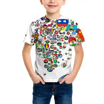 Кантрибол Polandballs, Летняя Детская футболка с забавным 3D принтом, Повседневная футболка с круглым вырезом, пуловер Оверсайз, Модная Детская одежда