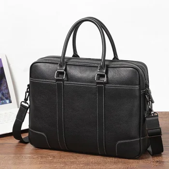 Мужская сумка из натуральной кожи с двойной застежкой-молнией, Мужская деловая дорожная сумка для ноутбука, мужской офисный портфель, сумки для бумаги формата А4