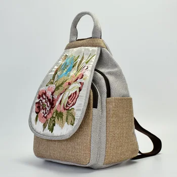 Женский рюкзак с вышивкой цветами, студенческий национальный стиль, креативный рюкзак из хлопка и льна ручной работы, дорожный рюкзак с кисточками