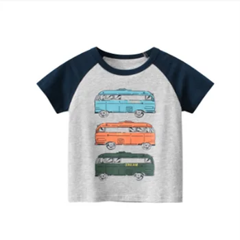 Летние топы с короткими рукавами для маленьких мальчиков в корейском стиле из чистого хлопка, новая детская одежда с принтом автомобиля, футболка, детская футболка от 0 до 4 лет