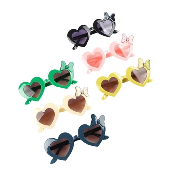 Солнцезащитные очки для мальчиков и девочек с защитой от ультрафиолета в форме сердца и бантом, милые солнцезащитные очки, аксессуары для детских уличных пляжных очков