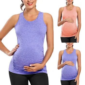 Модная майка для беременных, Бесшовный Жилет без рукавов, Летние топы для йоги, Спортивный зал, Дышащая одежда, Рубашка для беременных 0
