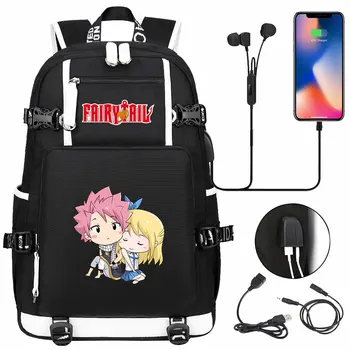 Новый Рюкзак из Аниме Kawaii Fairy Tail USB для мальчиков и девочек, сумка для книг, Подростковые Студенческие школьные сумки, Женские Мужские Сумки для ноутбуков, Дорожные сумки на плечо