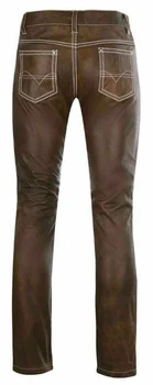Мужские коричневые Кожаные брюки с белой строчкой, облегающие брюки 1