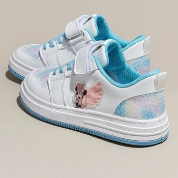 Детская обувь Disney с мультяшным Микки и Минни Маус; Весенняя детская дышащая нескользящая бело-голубая обувь на плоской подошве; Размеры 24-37