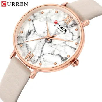 Повседневные женские часы CURREN, модный циферблат с мраморной текстурой и мягким кожаным ремешком, женские аналоговые кварцевые наручные часы Reloj 0
