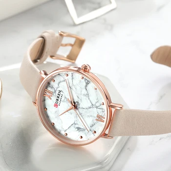 Повседневные женские часы CURREN, модный циферблат с мраморной текстурой и мягким кожаным ремешком, женские аналоговые кварцевые наручные часы Reloj 3