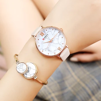 Повседневные женские часы CURREN, модный циферблат с мраморной текстурой и мягким кожаным ремешком, женские аналоговые кварцевые наручные часы Reloj 4