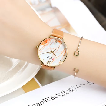 Повседневные женские часы CURREN, модный циферблат с мраморной текстурой и мягким кожаным ремешком, женские аналоговые кварцевые наручные часы Reloj 5