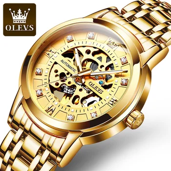 Новые модные Мужские механические часы с Золотым Скелетом, Роскошные Автоматические Полые часы, Светящиеся водонепроницаемые Relogio Clock Masculino