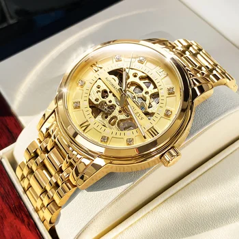 Новые модные Мужские механические часы с Золотым Скелетом, Роскошные Автоматические Полые часы, Светящиеся водонепроницаемые Relogio Clock Masculino 4