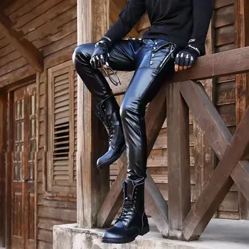 HOUZHOU, черные мотоциклетные кожаные брюки, готические обтягивающие модные леггинсы из искусственной кожи в стиле хип-хоп Harajuku, водонепроницаемые уличные 6XL