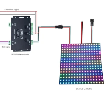 WS2812B Декодер светодиодного контроллера DMX to SPI и светодиодная матричная панель WS2812, SP201E 5-канальный контроллер DMX 512 RGB WW-декодера SK6812