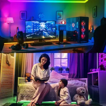 Светодиодные ленты, меняющие цвет, 16 футов (приблизительно 5,0 метров), гибкий комплект светодиодных ламп 5050 RGB с блоком питания и Wi-Fi 5