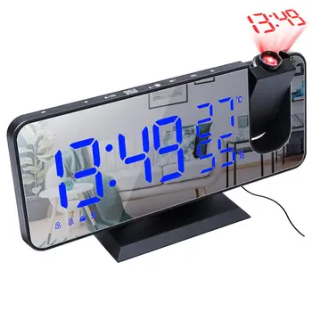 Светодиодный Цифровой проекционный будильник Настольные электронные часы USB Wake Up FM-радио Проектор времени Функция повтора