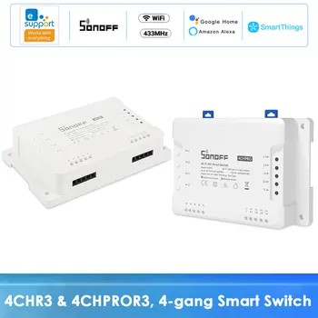 SONOFF 4CHR3 4CHPROR3 4-gang/4 Way Wifi Smart Switch 433 МГц RF Управление Поддержка Alexa Google Smartthings Яндекс Алиса Умный Дом
