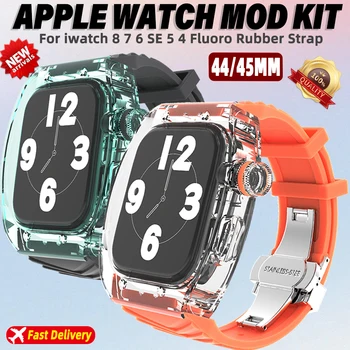 Прозрачный Комплект Модификации Для Apple Watch 8 7 6 SE 5 4 Фторкаучуковый ремешок Для iwatch Серии 44 мм 45 мм Спортивный ремешок MOD