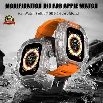 Роскошный Комплект модификаций для Apple Watch 8 Ultra 49 мм 45 мм ремешок из фторопласта для iWatch Series 7 SE 6 5 4 45/ 44 мм чехол и ремешок