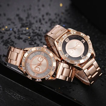 Женские часы Нового Элитного бренда Dqg, Модные Кварцевые часы Из Розового Золота и Нержавеющей Стали, инкрустированные Бриллиантами, Reloj Mujer