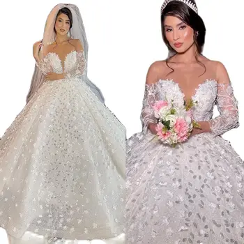 Свадебные платья с украшениями в виде кристаллов, Роскошные свадебные платья со шлейфом в виде сердечка, Дубайские арабские бальные халаты De Mariée