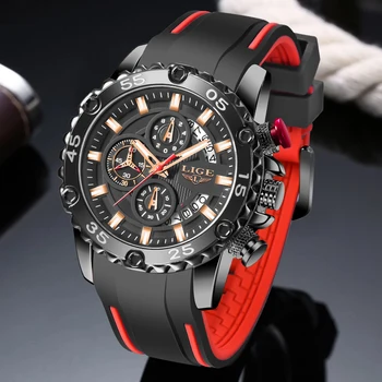 Мужские спортивные кварцевые часы с хронографом LIGE, Силиконовый ремешок, Светящиеся Водонепроницаемые Армейские военные наручные часы Man Relógio Masculino
