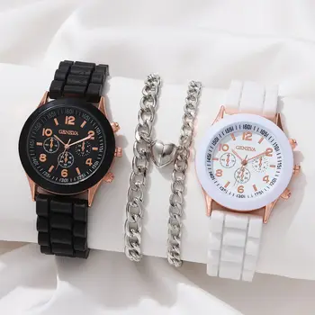 пара часов, Модный Простой набор для влюбленных, Роскошные Мужские Женские Силиконовые кварцевые часы для бизнеса, Повседневные наручные часы-браслет