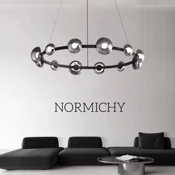 Современные подвесные светильники в скандинавском минимализме для столовой, Дизайнерское высококачественное железо для искусства, гостиная, столовая, бар, стеклянные светодиодные ленты