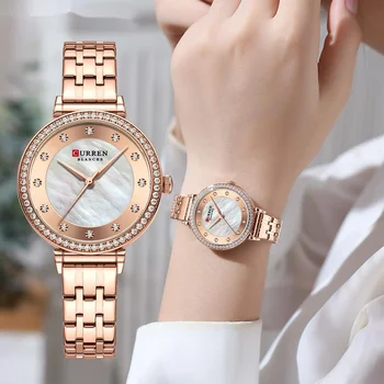 Легкие роскошные кварцевые часы для женщин с циферблатом в виде ракушки, ремешок из нержавеющей стали, женские часы, Роскошные часы со стразами Reloj Mujer