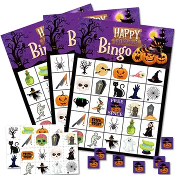 Игры на Хэллоуин для 24 Игроков, Бинго, игровые карточки для 24 игроков, более плотный картон, принадлежности для вечеринок на Хэллоуин 1