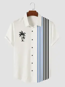2023 Гавайские Мужские Рубашки, Летние Пляжные Топы с коротким рукавом и цветочным Рисунком, Приталенная Футболка с V-образным вырезом, 5xl, Свободная Рубашка Большого Размера на пуговицах 0