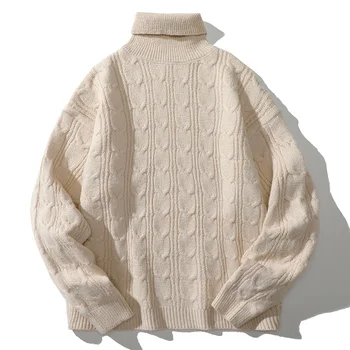 Поступление осени 2022 Мужская одежда Топы, свитера, пуловеры, водолазка в английском стиле, Вязаная шерстяная японская одежда, однотонная уличная одежда