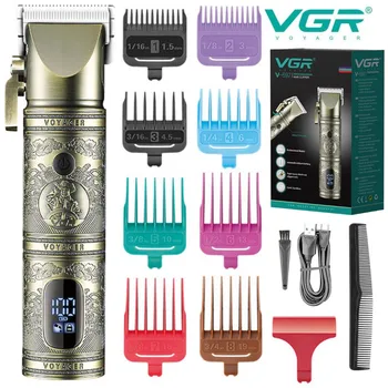 VGR Машинка для стрижки волос, Профессиональная Машинка для стрижки волос, Перезаряжаемая Машинка для стрижки, Винтажный металлический Резной корпус, Триммер для мужчин, СВЕТОДИОДНЫЙ V-697