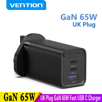 Vention UK Plug GaN 65 Вт Быстрое Зарядное устройство USB C для планшета Macbook Быстрая Зарядка для iPhone 14 13 Pro Max Xiaomi USB Type C PD Charge