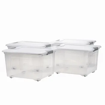 FONTAL 35L Adult PP Пластиковый прозрачный ящик для хранения контейнеров с колесиками и крышкой, набор из 4