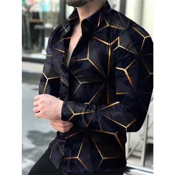 Мужские рубашки Градиентного цвета с длинным рукавом, рубашки с цифровым 3D принтом, Графические отвороты на пуговицах, Классические Удобные роскошные рубашки Мужские