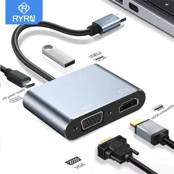 RYRA 4 In1 Type C До 4K HDMI-совместимый USB 3.0 VGA PD Адаптер Для зарядки Док-станции-концентратора Для Macbook Samsung Huawei Xiaomi Laptop PC HUB