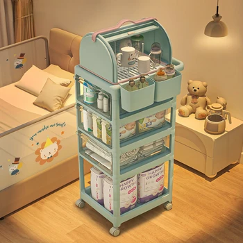 Стеллаж для тележек для младенцев и принадлежностей для младенцев Многослойный мобильный стеллаж для хранения Прозрачная тележка для новорожденных