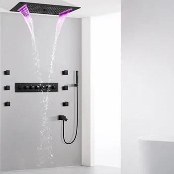 Термостатический душевой набор для ванной комнаты, настенная дождевая насадка для душа с распылителем, 6-функциональная душевая система