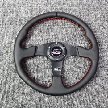 Бесконечное Рулевое колесо 14-Дюймовое Черное Кожаное Гоночное Рулевое Колесо, Сшитое вручную Нитью Volante Esportivo