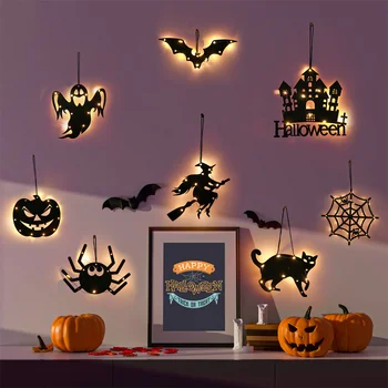 2 ШТ. Подвесной светильник для Хэллоуина, украшение из акрила и 10 светодиодов, медный струнный светильник для окна, вечеринки, спальни