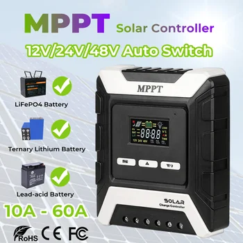 Высокоэффективный MPPT Контроллер заряда Солнечной системы 10A 20A 30A 40A 60A 80A С Цветным дисплеем Для 12 В 24 В 48 В Литий Свинцово Кислотный