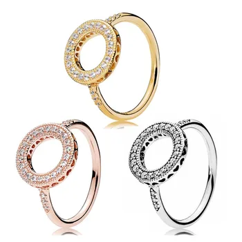 Сердечки Halo с хрустальным кольцом, кольцо из стерлингового серебра 925 пробы для женщин, подарок на свадьбу, Европа, изысканные ювелирные изделия 0