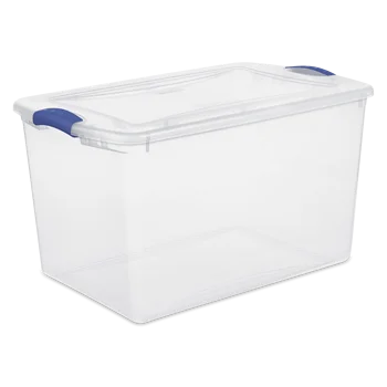 Sterilite на 66 литров. Пластиковая коробка с защелкой, стадионного синего цвета, набор из 6