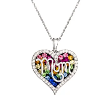 Бриллиантовое ювелирное изделие из стерлингового серебра с разноцветным кристаллом, ожерелье с подвеской в виде сердца для мамы, цепочка 18 дюймов