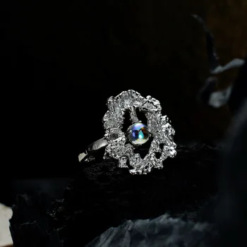 Youth of Vigor Лунный камень Абстрактный цветок Неправильной формы, кольцо из серебра 925 пробы, вечерние открытые кольца с инопланетным рисунком R1243