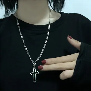 Готическое ожерелье с подвеской в виде полого креста для мужчин и женщин, Винтажное крутое ожерелье в уличном стиле, ожерелье, ювелирные изделия, подарок на шею оптом