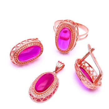 Фиолетовое золото 585 Пробы, 14-каратное розовое золото, инкрустированные рубиновыми кольцами в форме яйца для женщин, легкие Роскошные свадебные украшения в дворцовом стиле