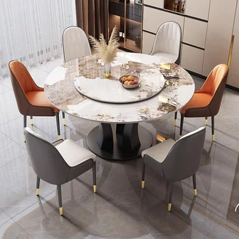 Мраморный Круглый Обеденный стол на ножках в скандинавском роскошном стиле, Металлический Обеденный стол, Современная кухонная мебель для столовой