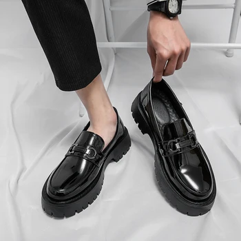 Новые черные лоферы, мужская обувь из лакированной кожи, дышащая однотонная повседневная обувь ручной работы, Бесплатная доставка, Размер 38-44